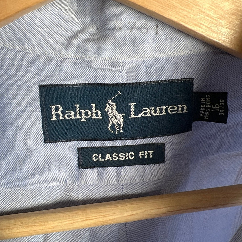 Ralph Lauren Size 16 Button Down 100% Cotton Blue 34/35