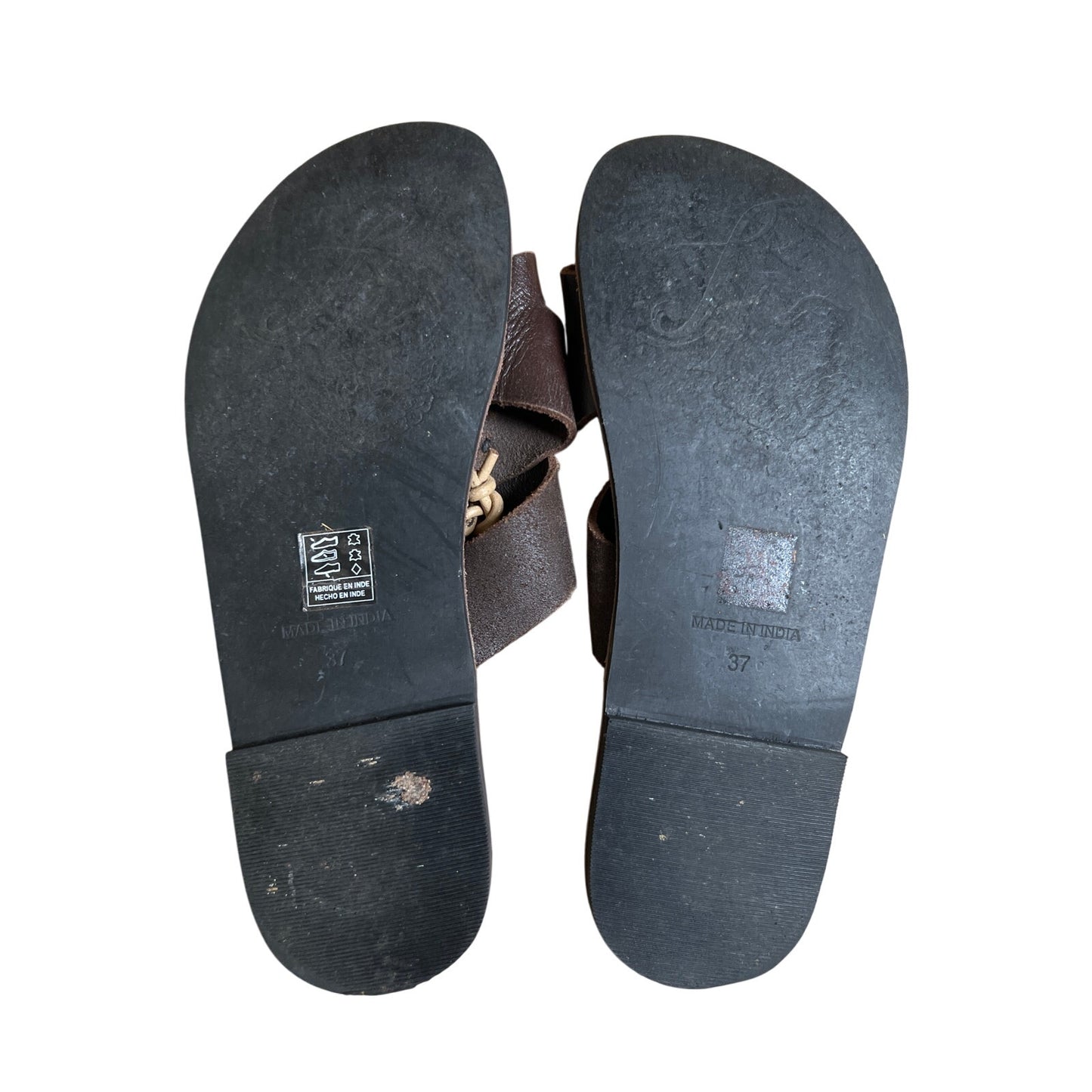 Free People Sandals Slides Women Size 37 US 6 Brown Leather