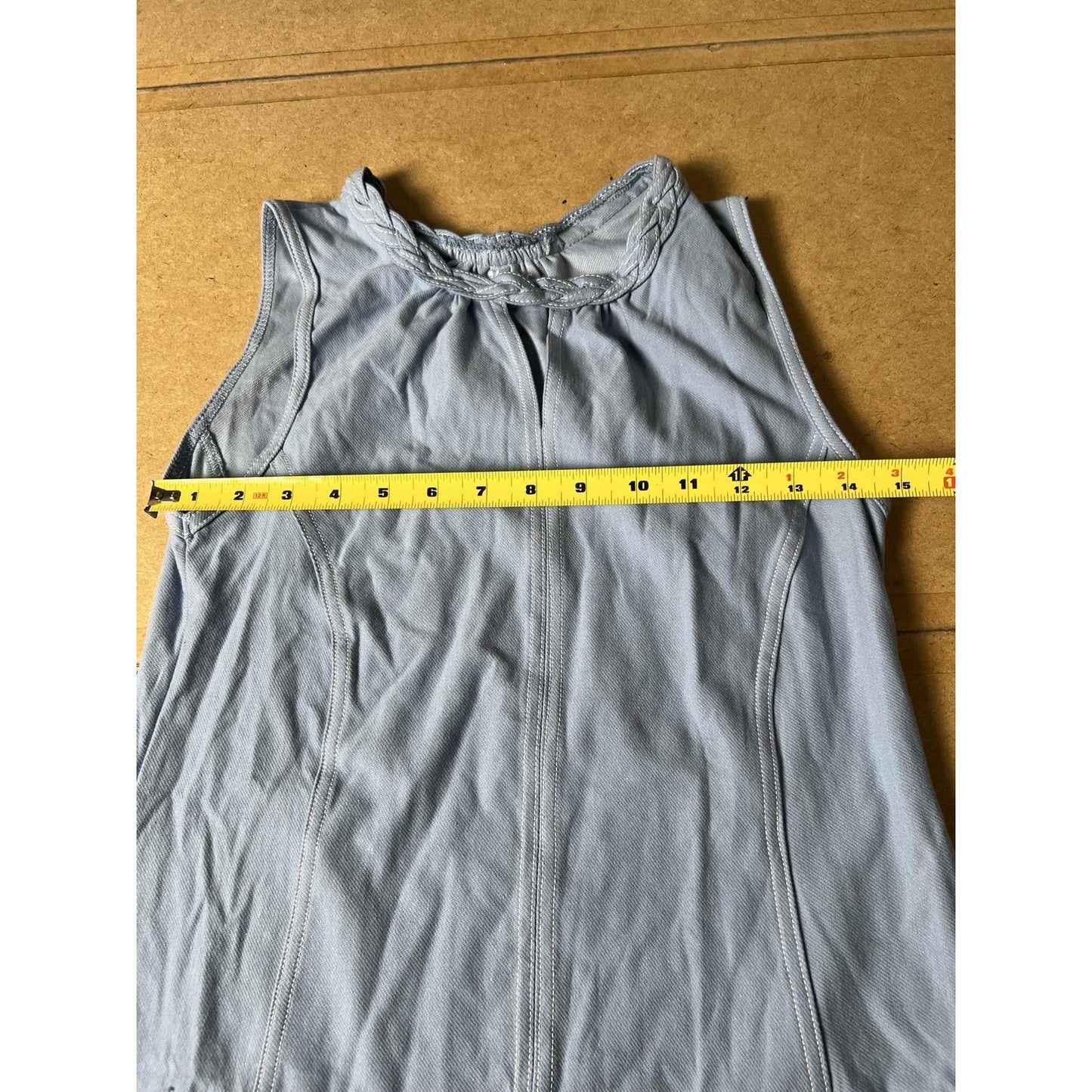 Laura Dress Womens S Blue Tank A-Line High Neck Knee Length Pockets Ruffle
