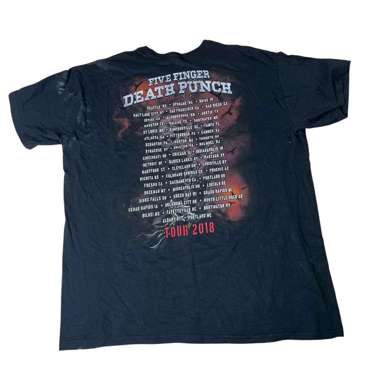 Five Finger Death Punch Men T-Shirt 2XL Black Tour 2018 Skeleton Graphic 2 GUNS