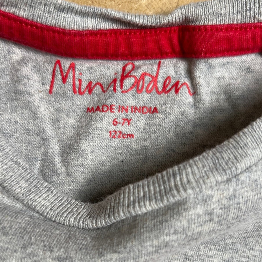 Mini Boden Gray Train Applique Long Sleeve Boy Size 6-7Y