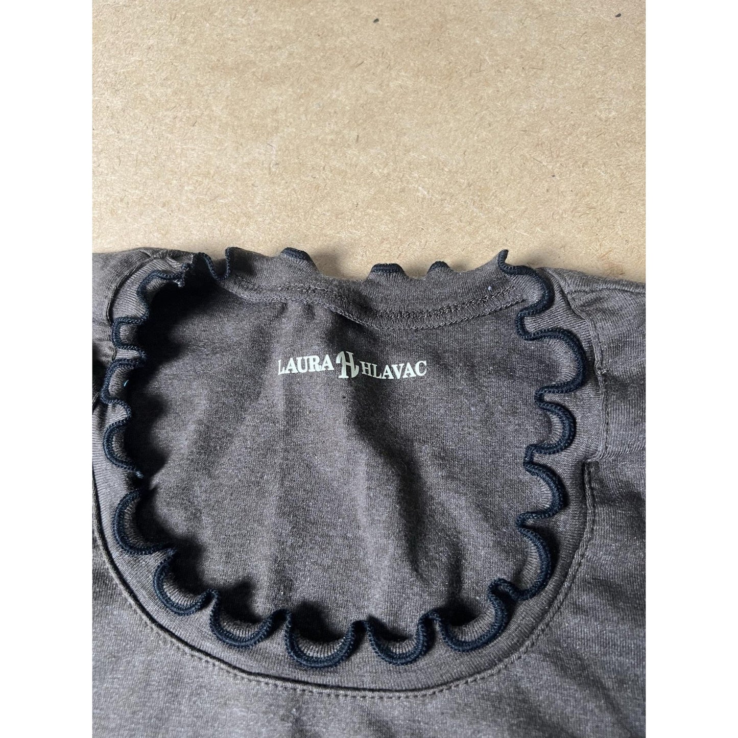 LAURA HLAVAC Dress Womens S Gray Sweater Dress Scoop Neck Bell Sleeve Ruffle