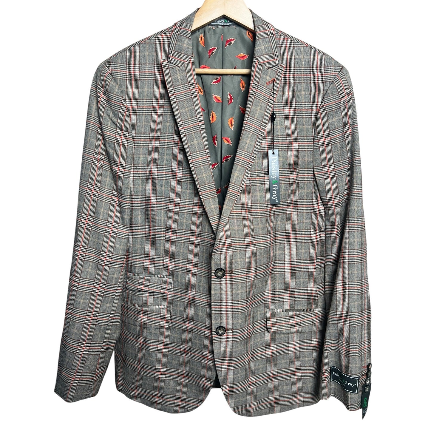 Paisley & Grey Peak Plaid Gray Striped Slim Blazer Size 42R NWT