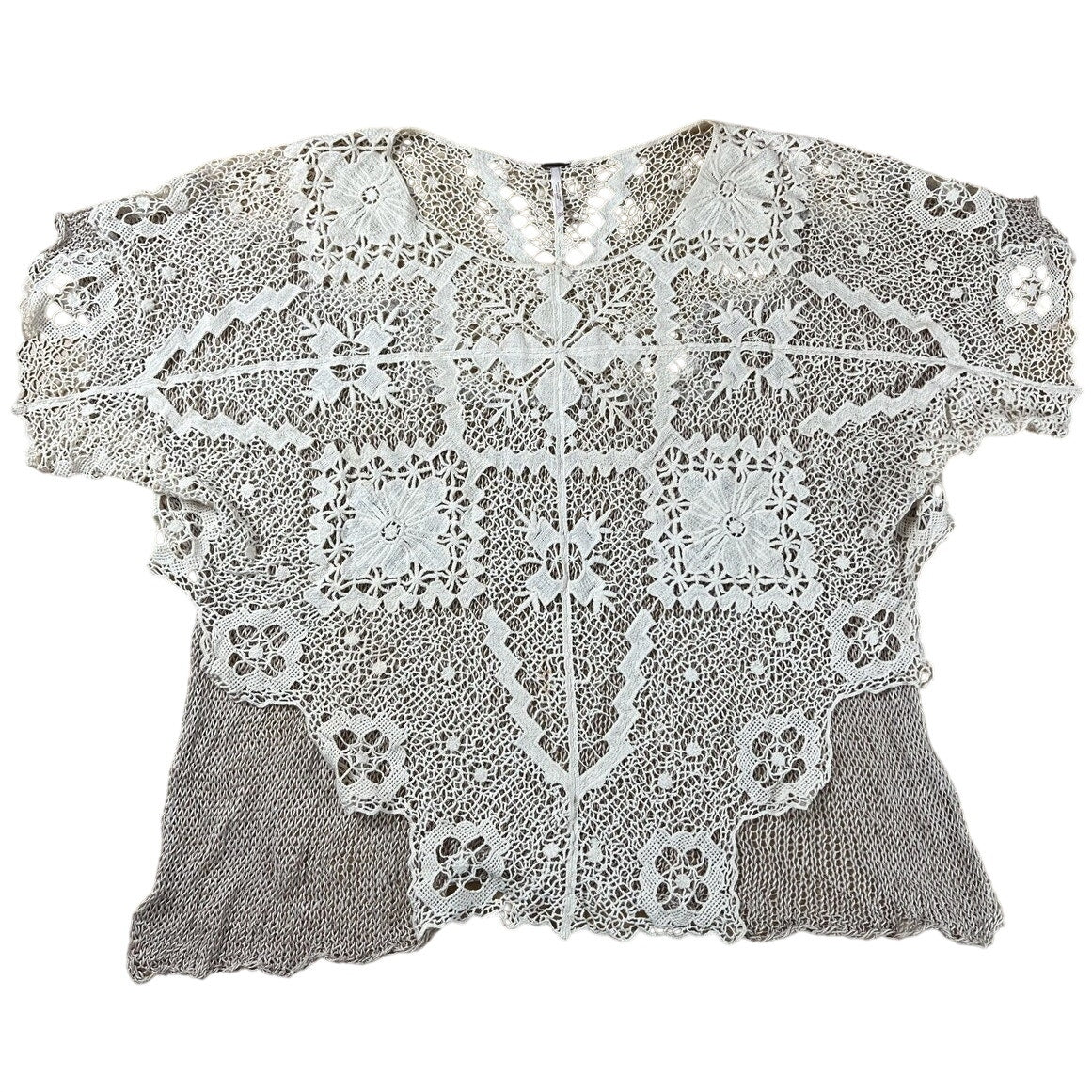 TRIPP Shirt Women's XS/S Beige Linen Lace Crochet Embellished Summer Beach