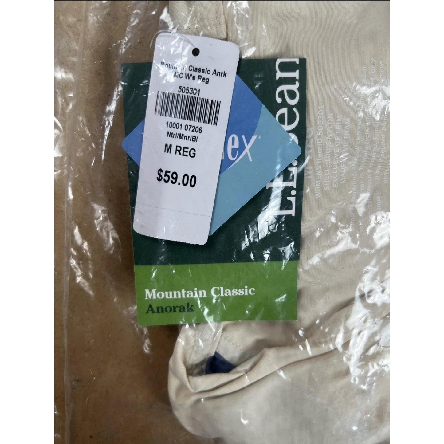 L.L.Bean Womens Mountain Classic Anorak Medium Reg Natural Mineral Blue Nylon