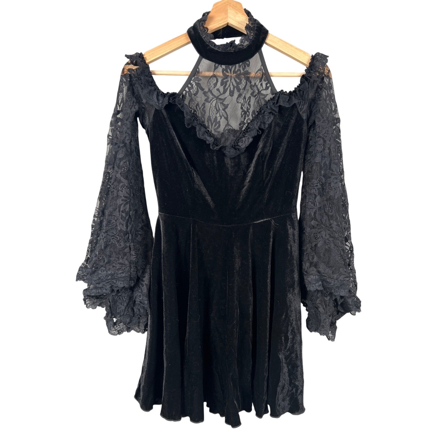 Shein Gothic Lightweight Contrast Lace Split Sleeve Cold Shoulder Mesh Dress Size S