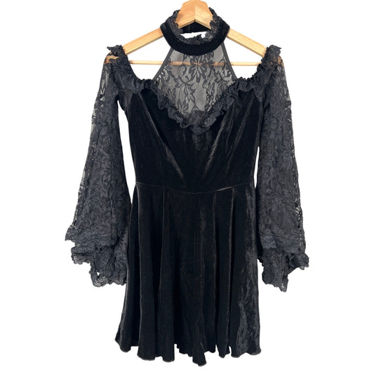Shein Gothic Lightweight Contrast Lace Split Sleeve Cold Shoulder Mesh Dress Size S