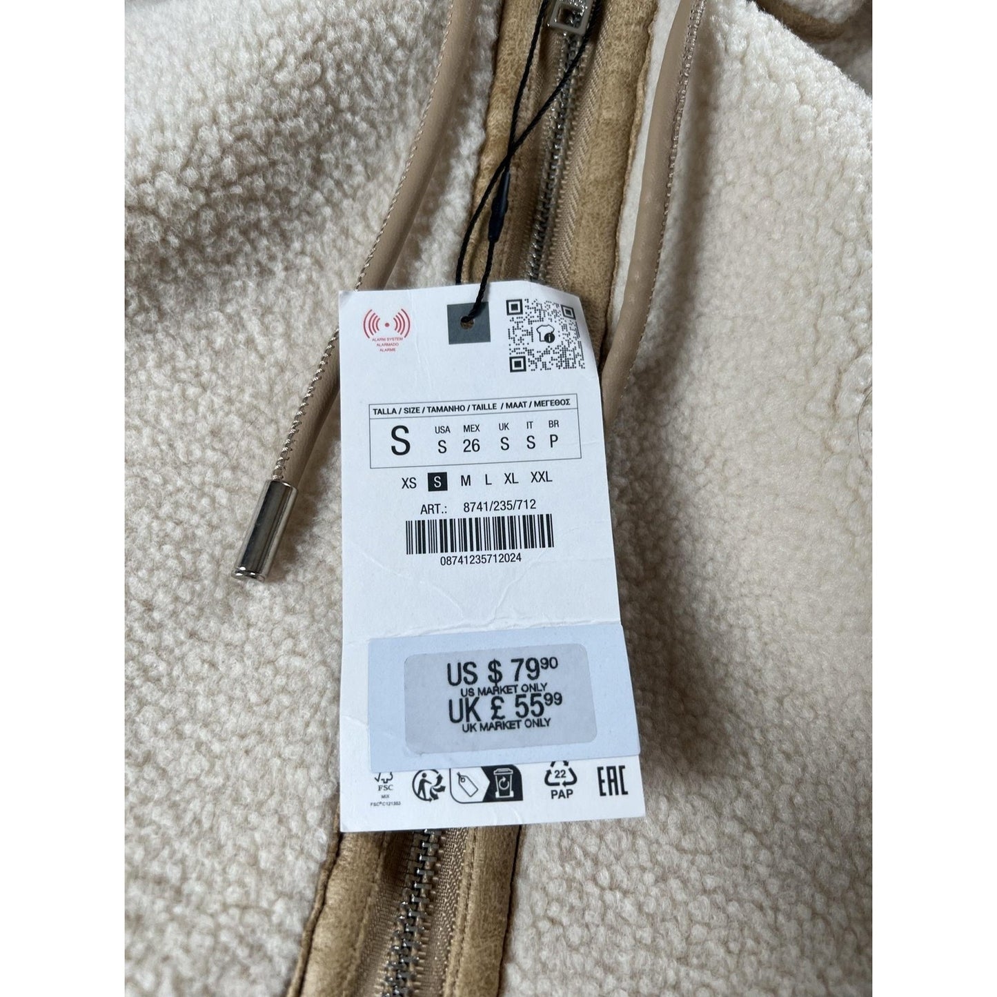 Zara Sweater Womens S White Hooded Full Zip Fleece Heavyweight Pockets