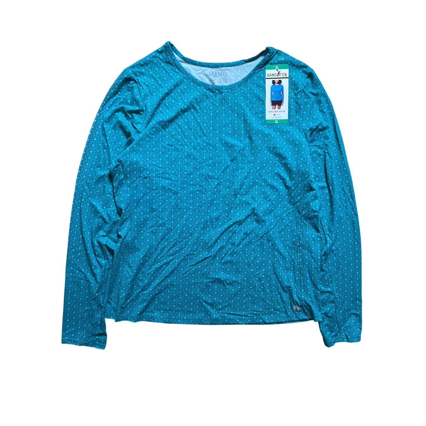 NWT Hang Ten Long Sleeve Sun Tee-Rash Guard-UPF 50+ Quick Dry Pocket Teal XL