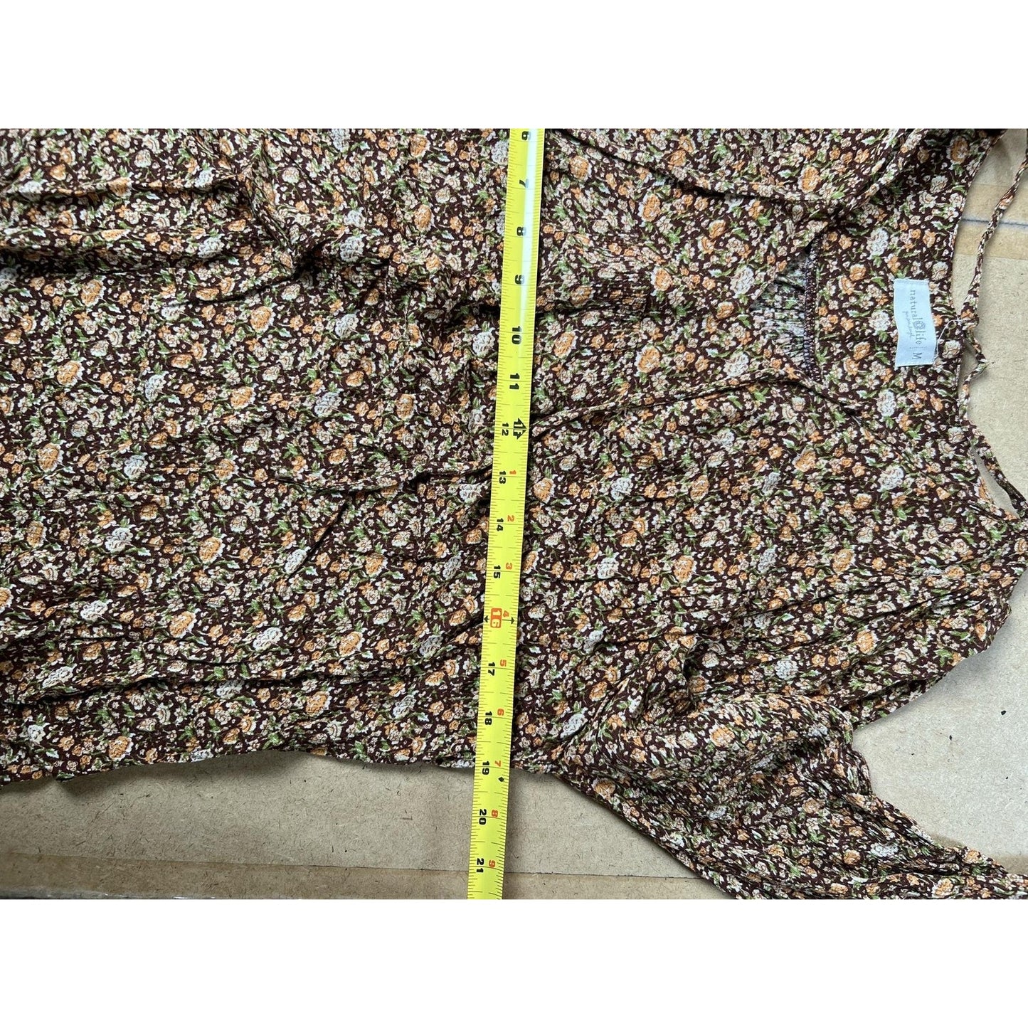 Natural Life Blouse Womens M Brown Tunic Floral Rayon Puff Sleeve Casual