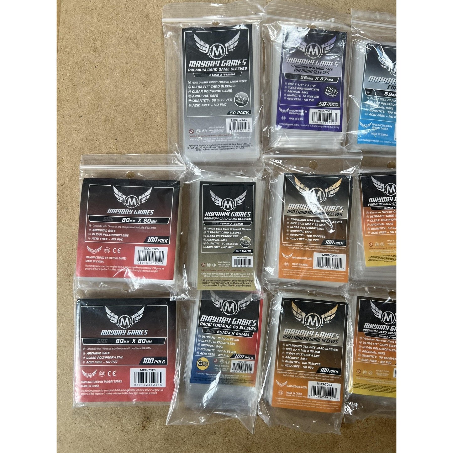 Mayday Games Card Sleeves Clear Lot Of 13 Assorted Sizes 50-100ct Polypropylene