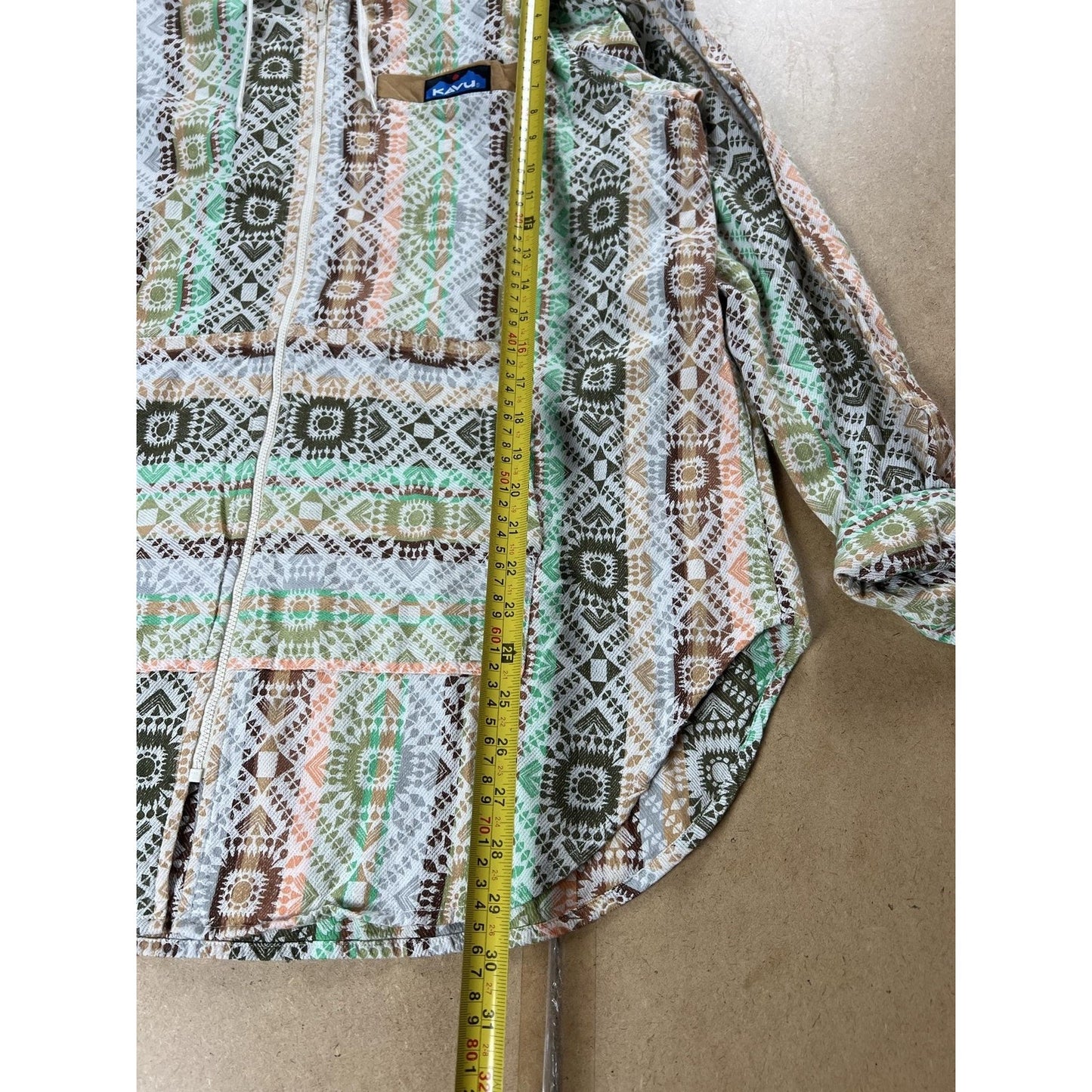 KAVU Sweater Womens M Multicolor Hooded Full Zip Tribal Knit Lightweight