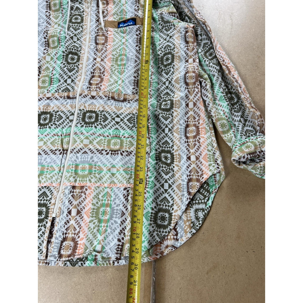 KAVU Sweater Womens M Multicolor Hooded Full Zip Tribal Knit Lightweight