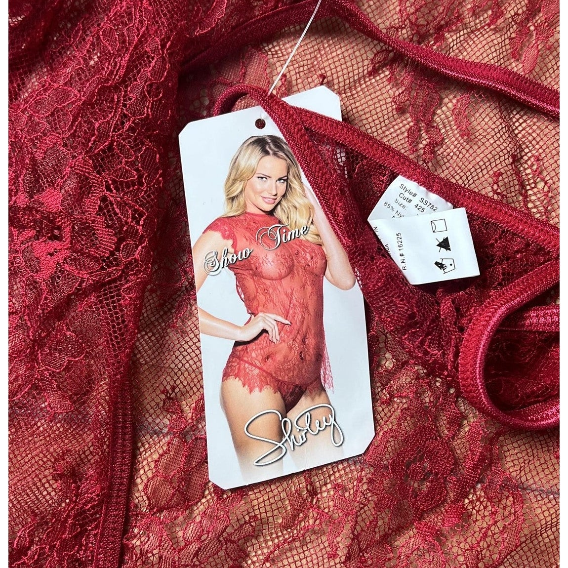 Shirley Chemise Womens S Red Lace Sheer Short Sleeve Scalloped Hem Sexy