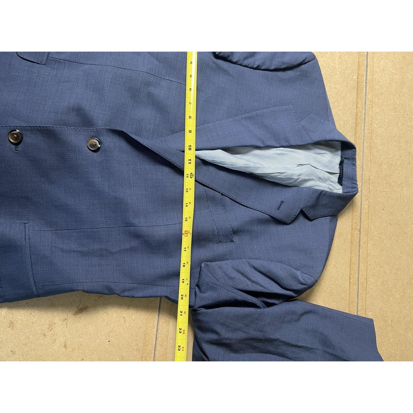 Blazer Mens 44 Blue Wool-Blend Flap Pocket Two-Button Notch Lapel Made In Egypt