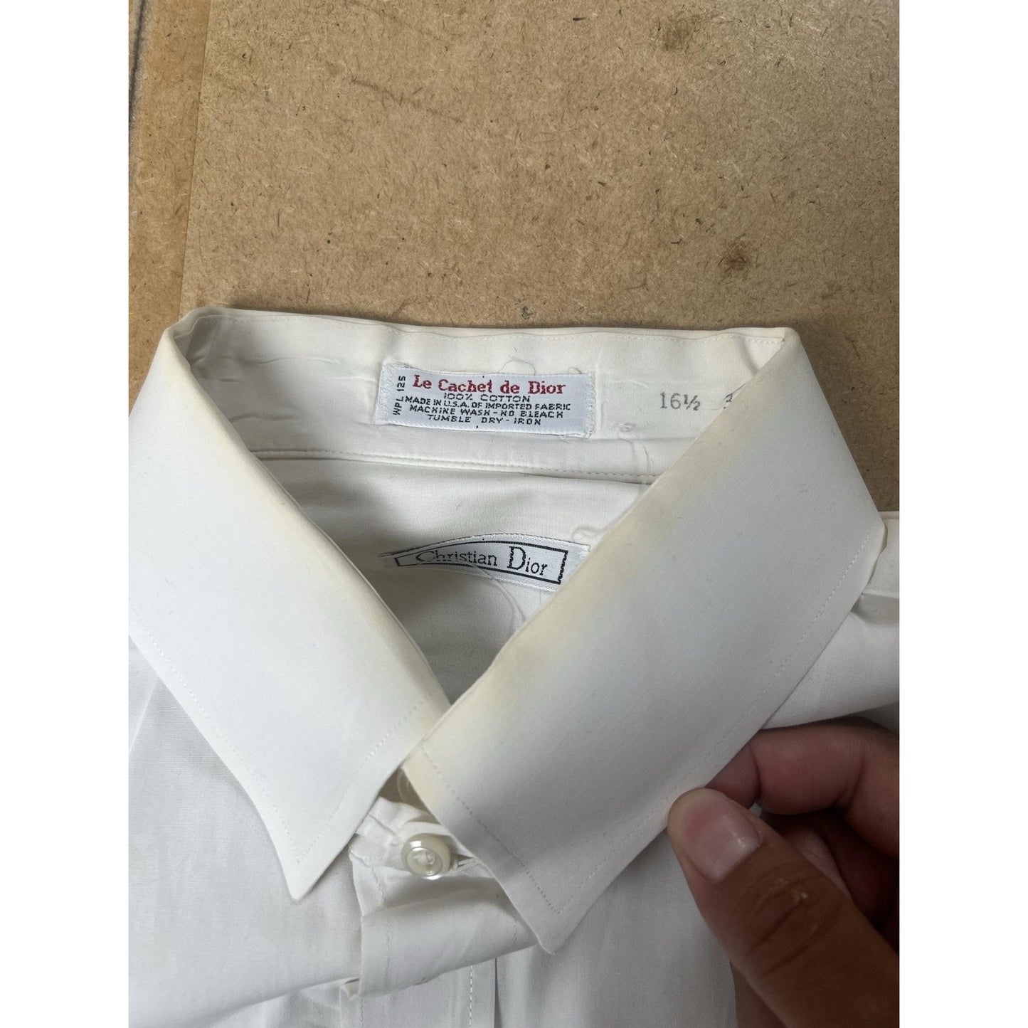 Christian Dior Shirt Mens L White Button-Up Collared Cotton Pocket Easy Care