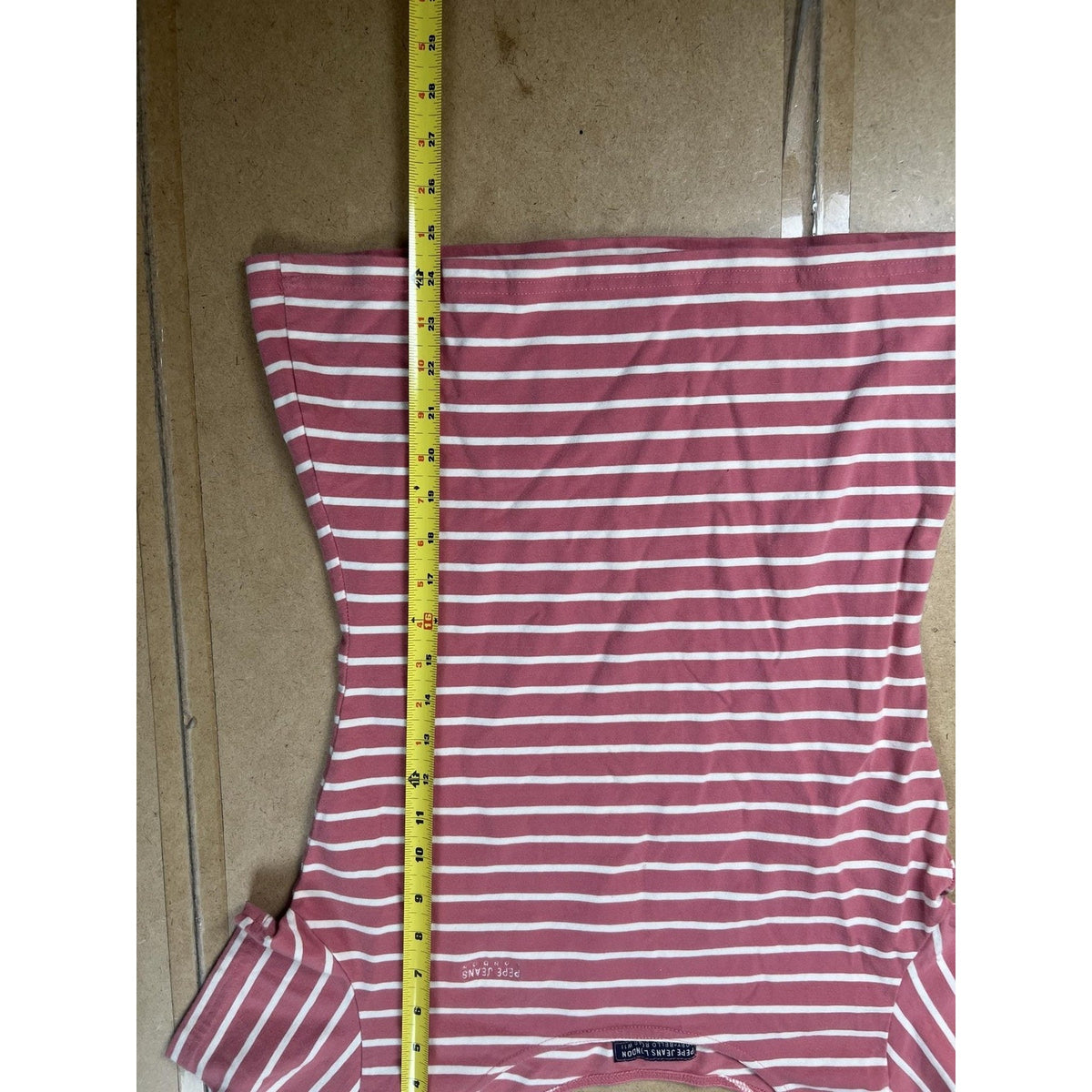 Pepe Jeans London T-Shirt Womens M Pink Scoop Neck Striped Embroidered Slim