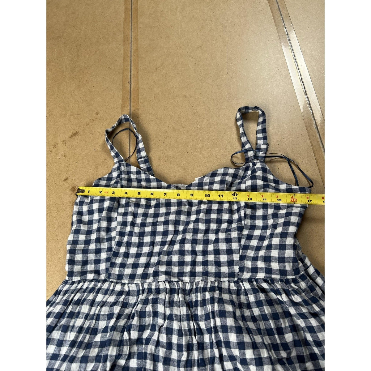 C&C California Dress Womens 12 Blue Gingham Midi Sundress Sweetheart Ruffle