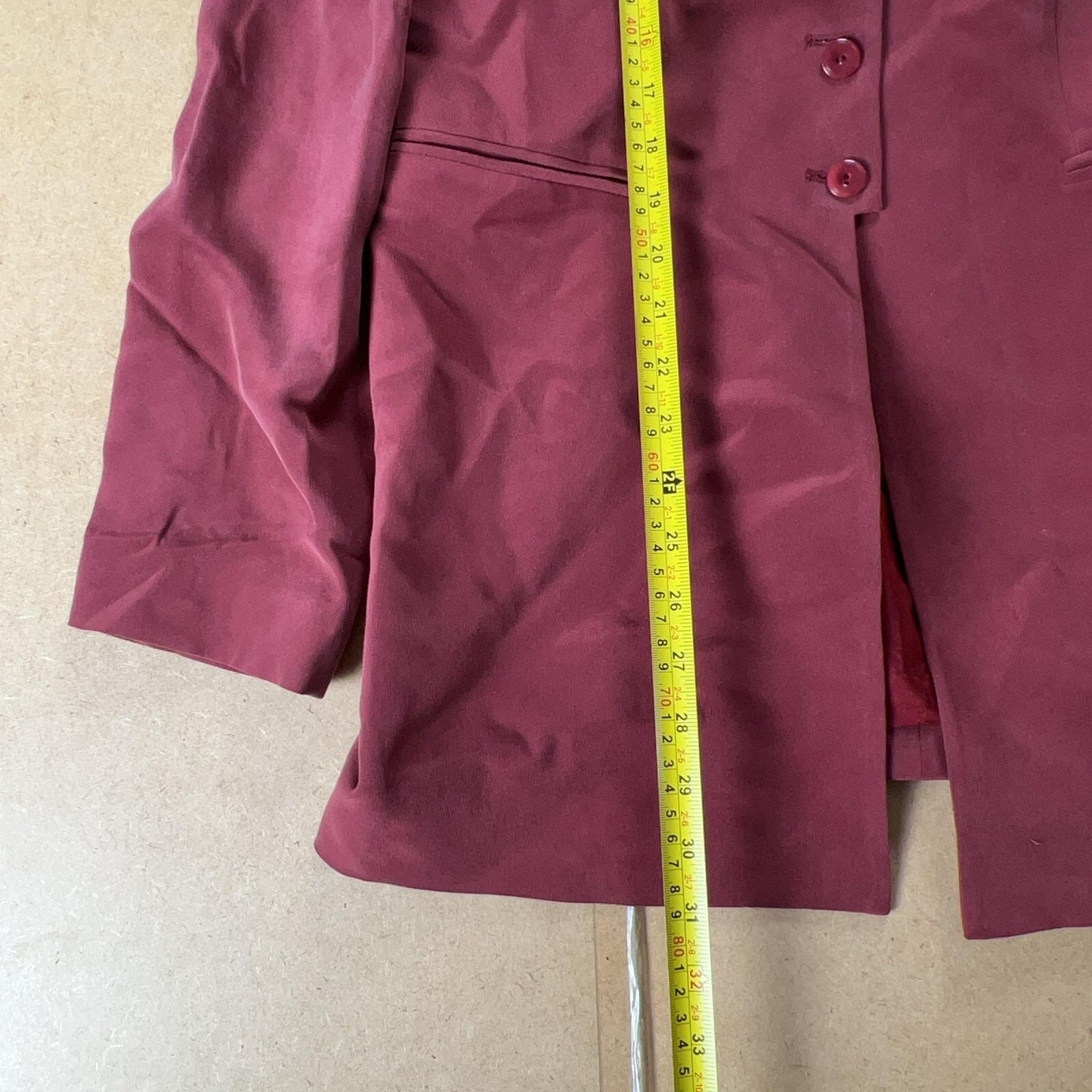 Due Per Due Cardigan Womens 14 Red Silk Lined Collared Pockets Button Business