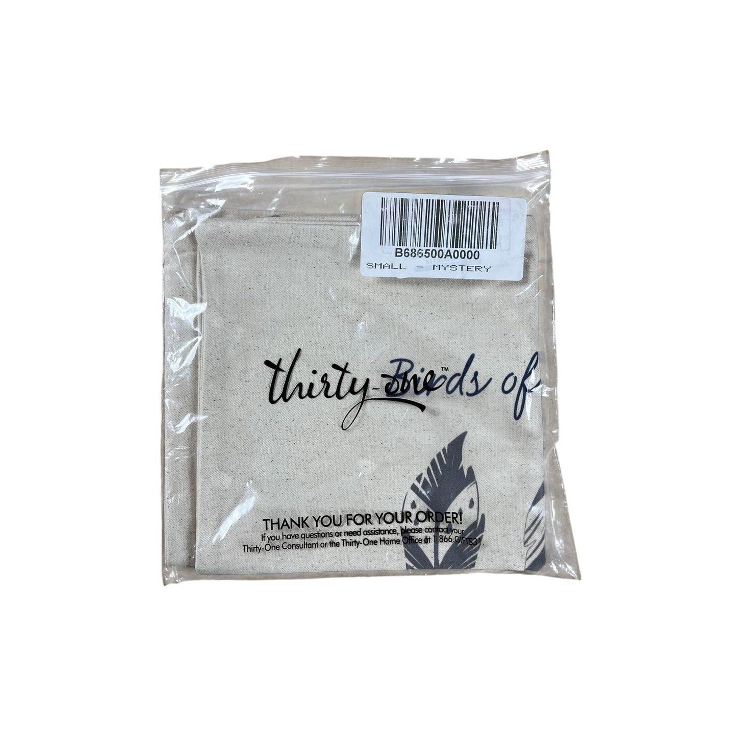 Thirty-One Beige Canvas Makeup Bag Small Zipper Pouch Birds Of A Feather