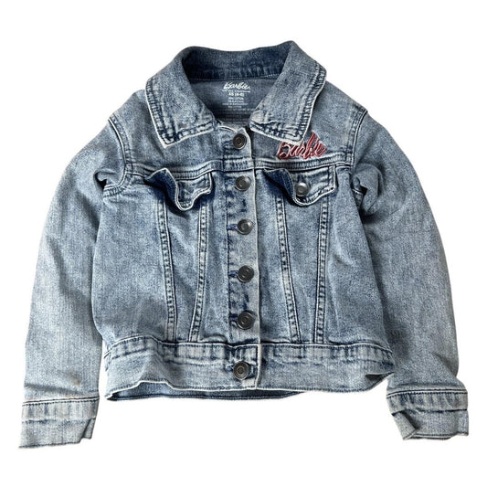 Barbie Jacket Girls 4 Blue Denim Snap Pockets Casual Fall Embroidered Logo