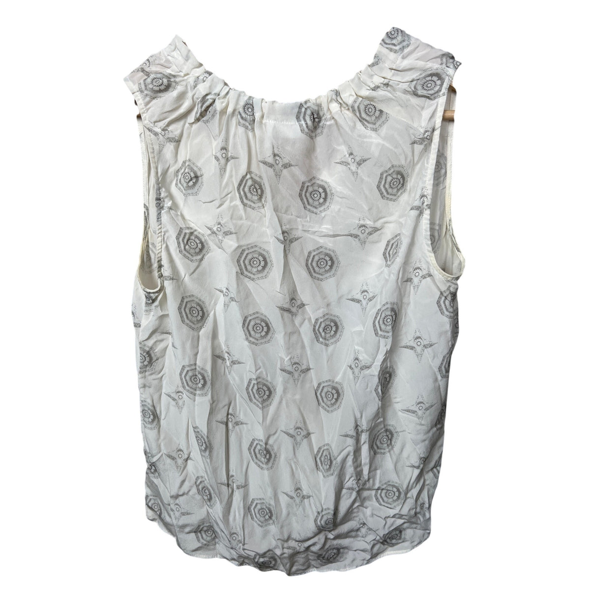 Ecru 100% Silk Women White Floral Top Size Small