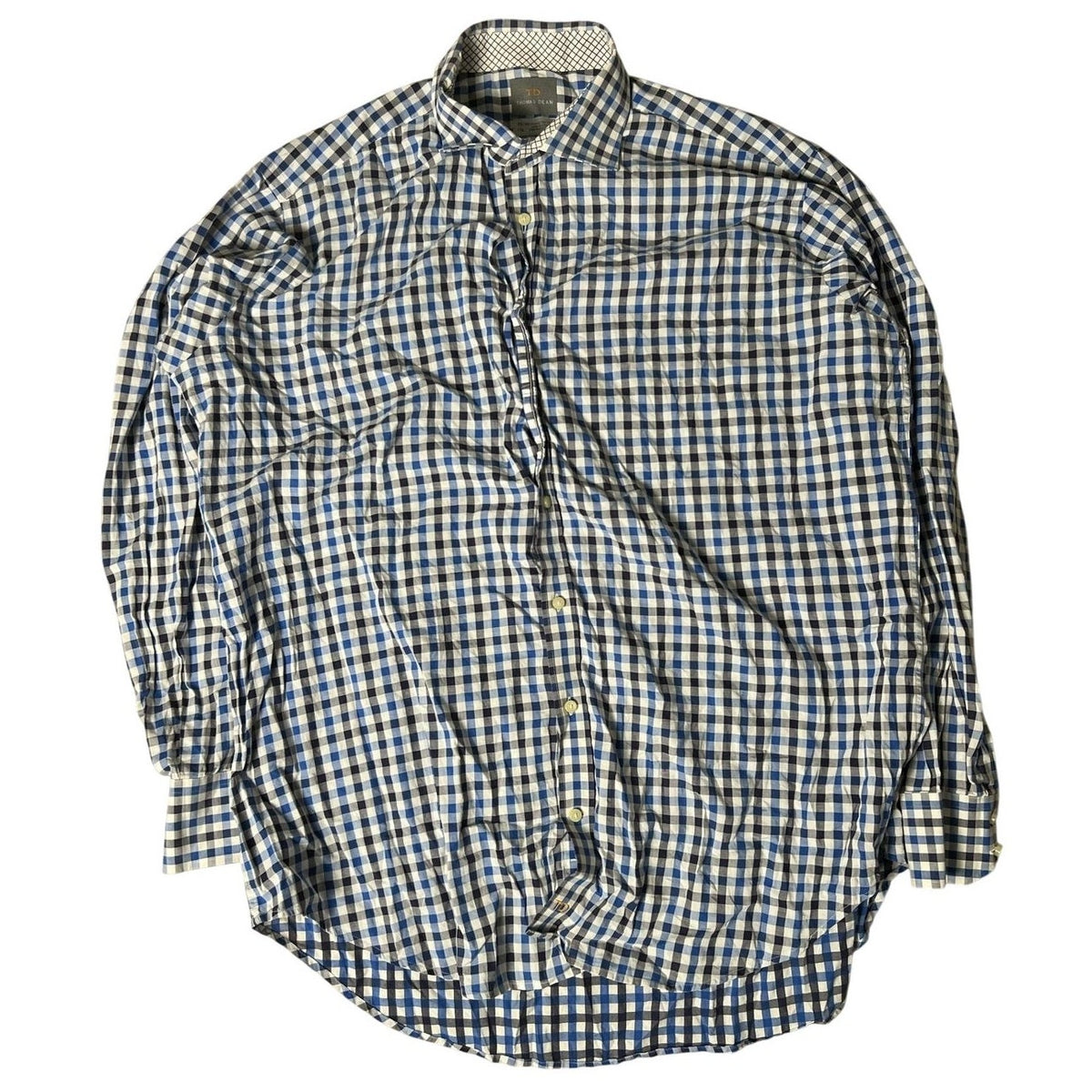 Thomas Dean Shirt Mens 2XL Blue Check Long Sleeve Button Up Collared Casual