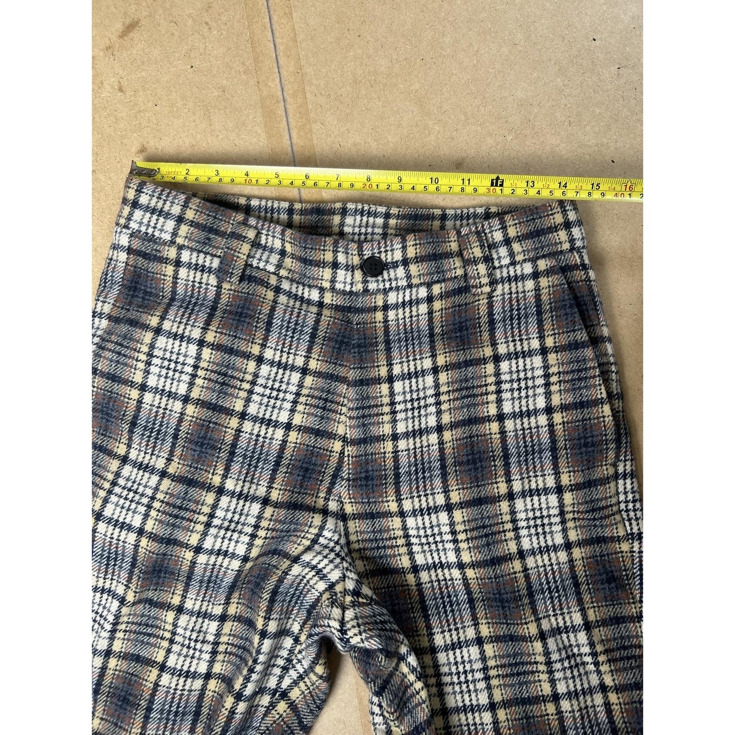 Sienna Pants Womens 12 Beige Plaid Ankle Wool Polyester Slim Lined Pockets Zip