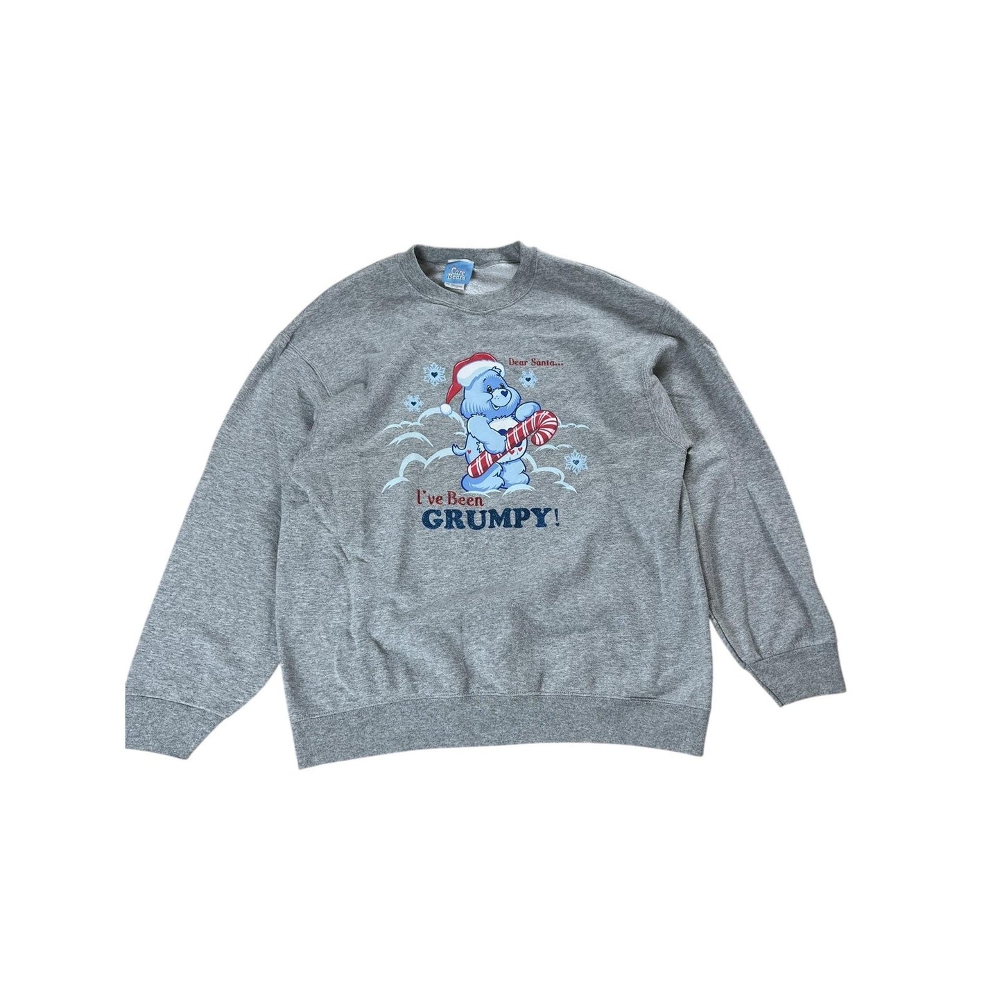 Care Bears Sweater Womens L Gray Vintage Grumpy Bear Christmas Graphic Fleece