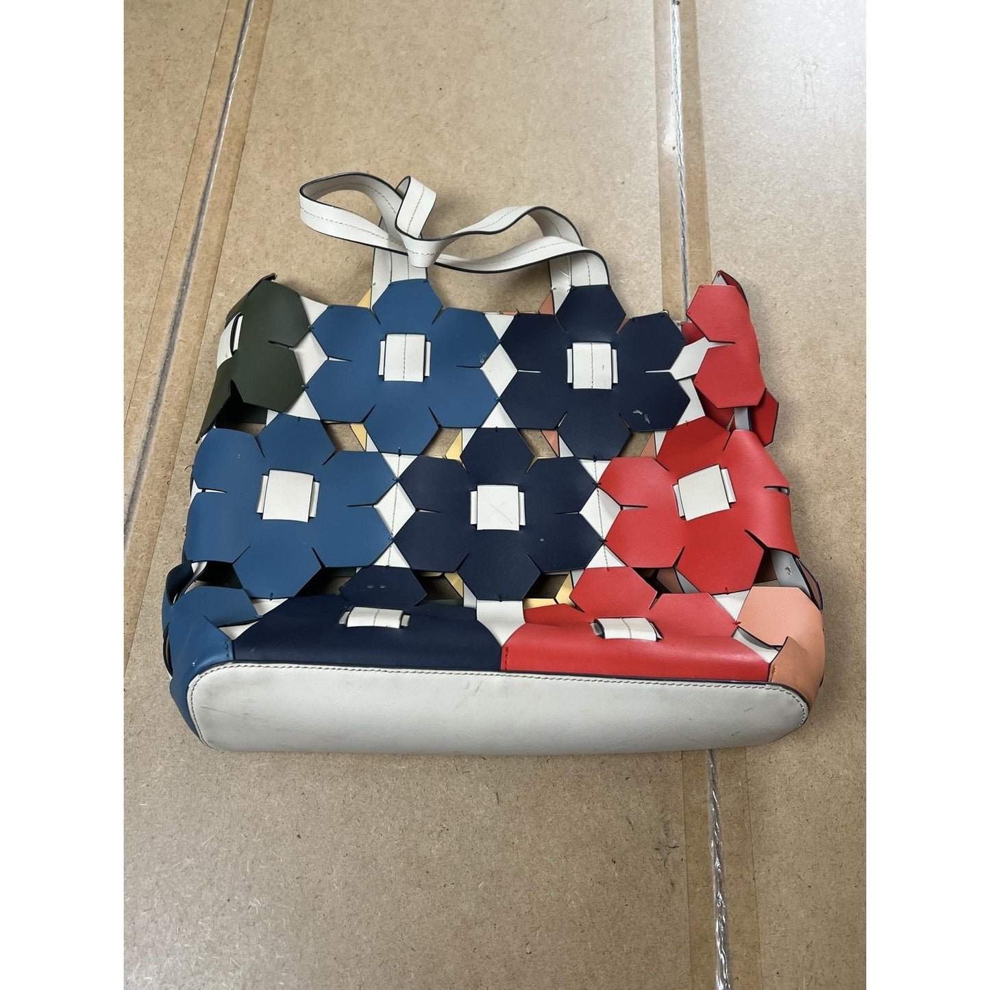Tote Bag Womens Large Multicolor Faux Leather Cutout Flower Design Casual