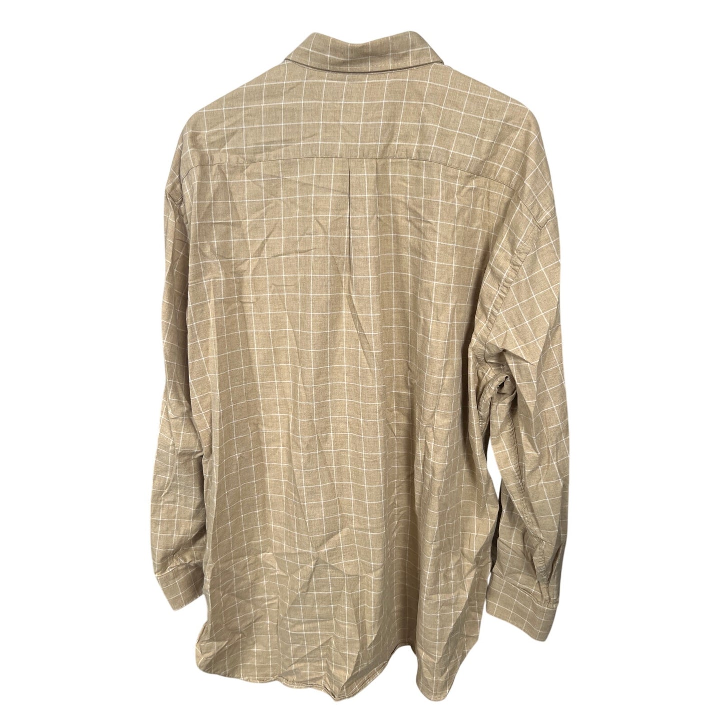 Peter Millar Shirt Mens 2X-Large Tan Plaid Long Sleeve Chest Pocket 100% Cotton