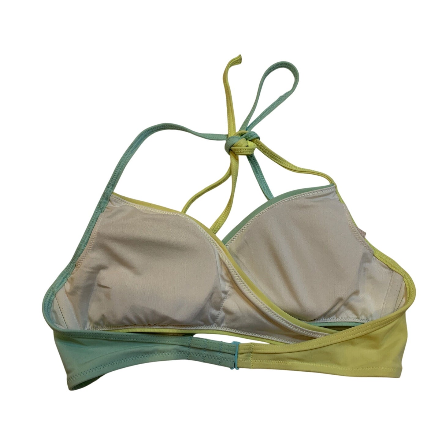 Victorias Secret PINK Seafoam Green Yellow Body Wrap Halter Bikini Top Small S