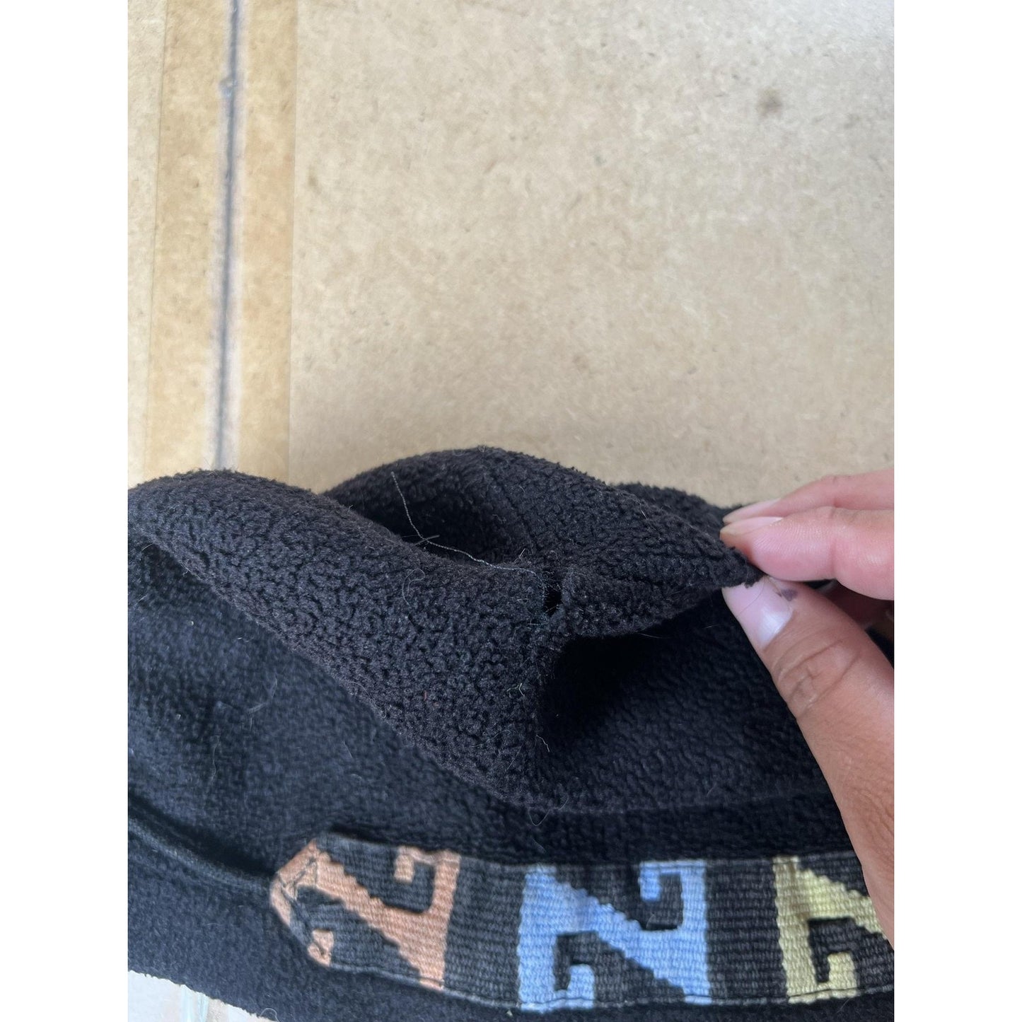 Hat Cap Strap Back Adjustable Mens Black Fleece Outdoor Drawcord Trim