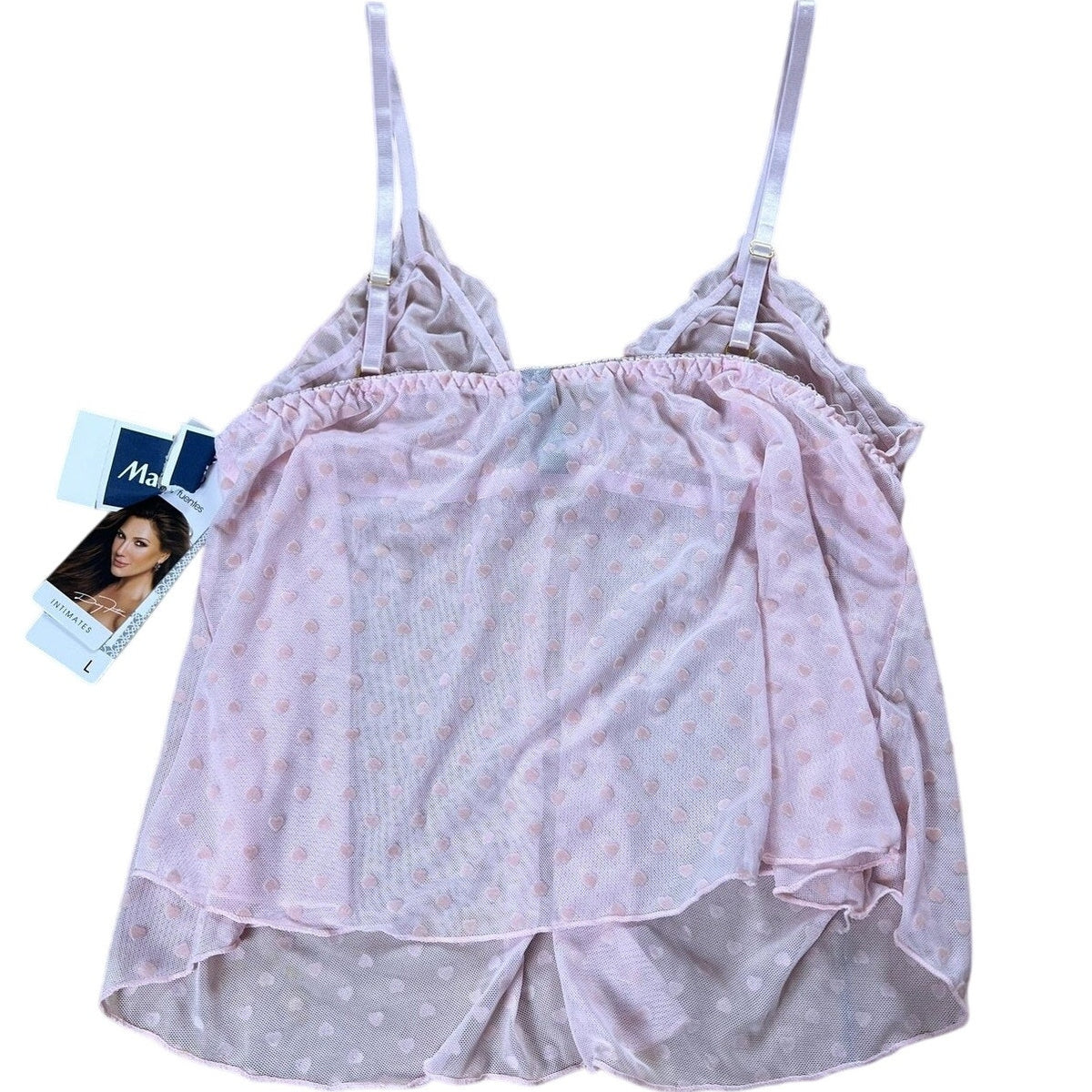 Daisy Fuentes Camisole & Short Set Womens L Pink Mesh Polka Dot Intimates