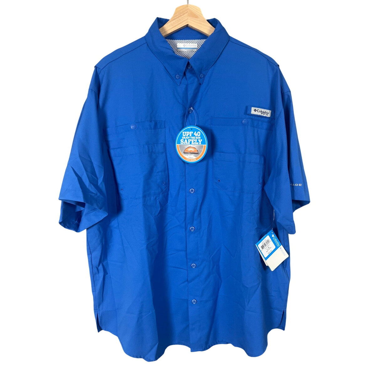 Columbia Tamiami NWT PFG Large SS Shirt Button Down Polyester Blue