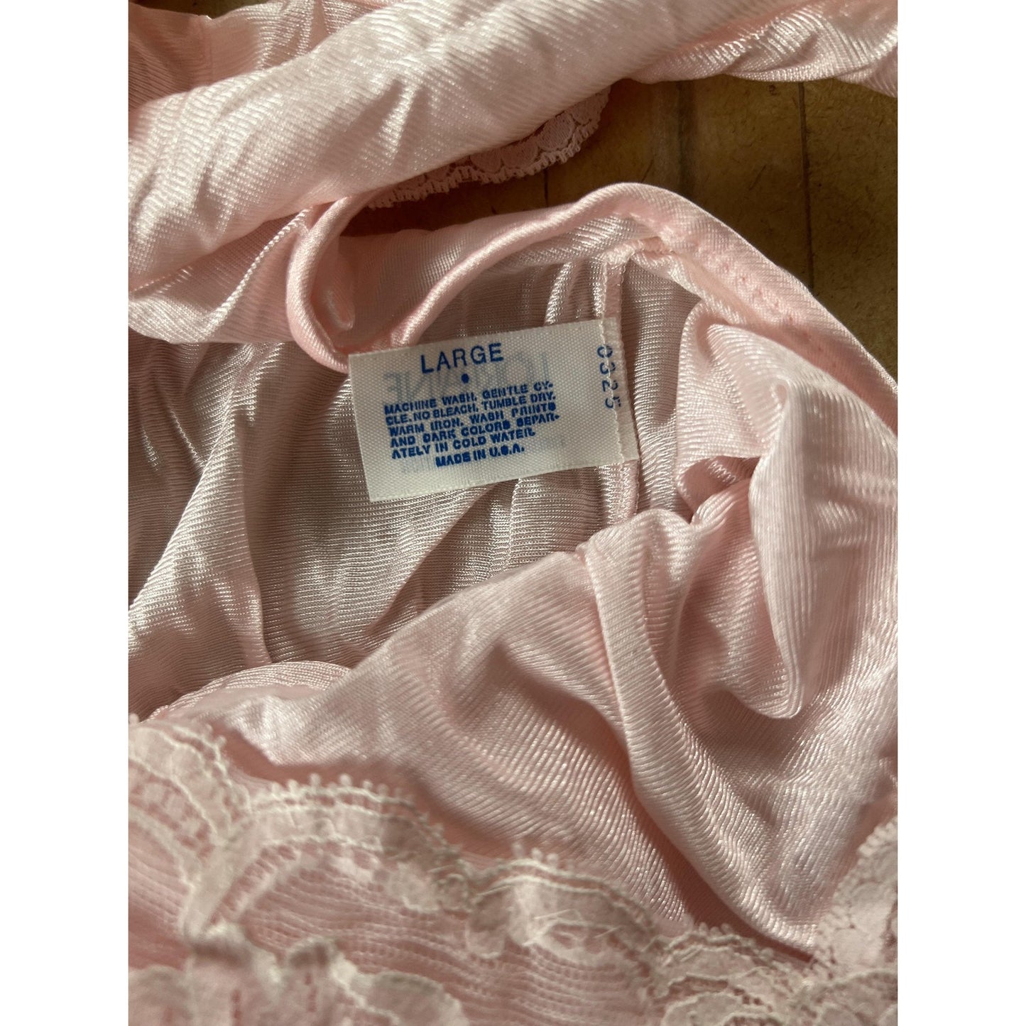 Vintage Lorraine Gown Womens L Pink Nylon Lace Chemise Nightgown Made In USA
