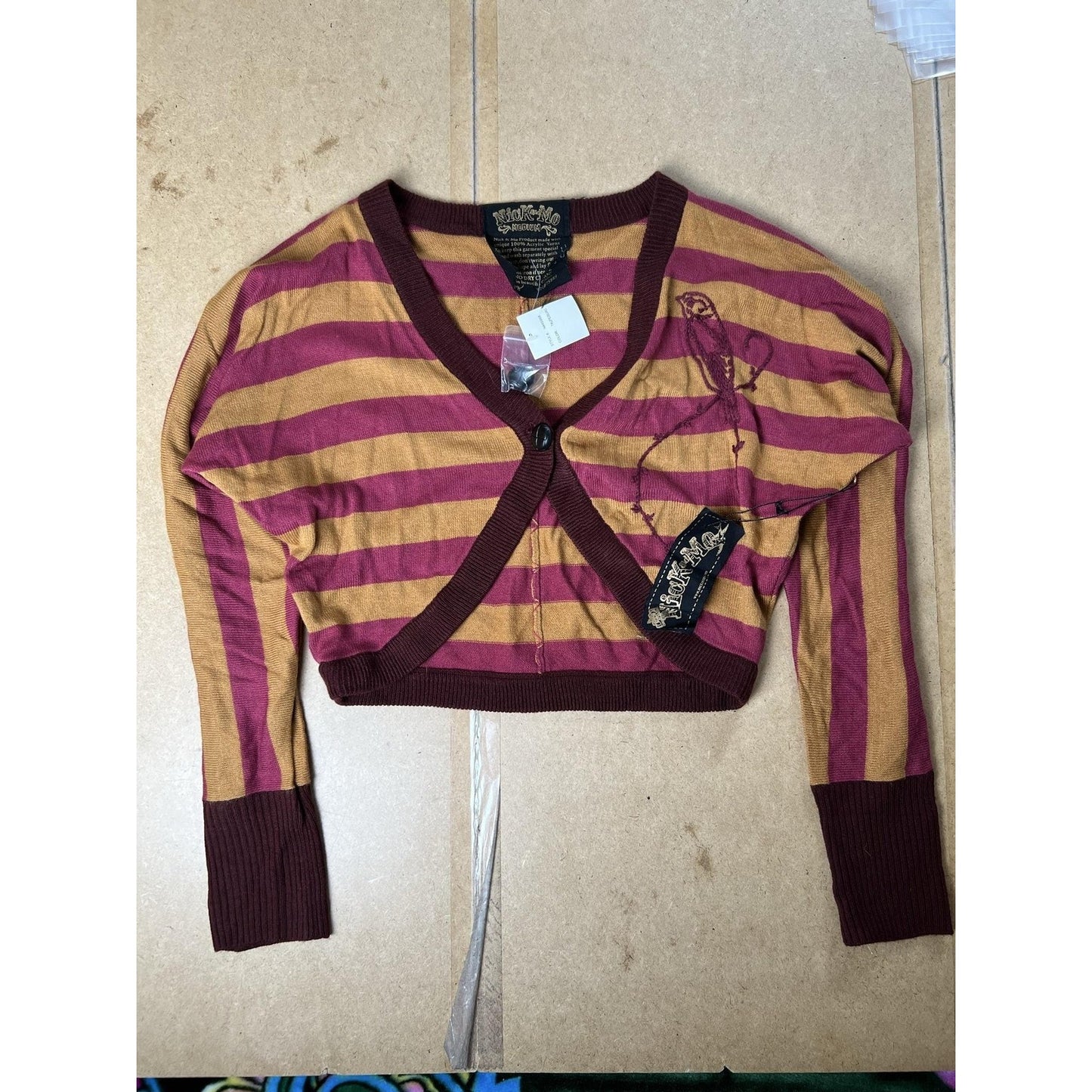 Nick & Mo Cardigan Womens M Multicolor Striped V-Neck Button Embroidered