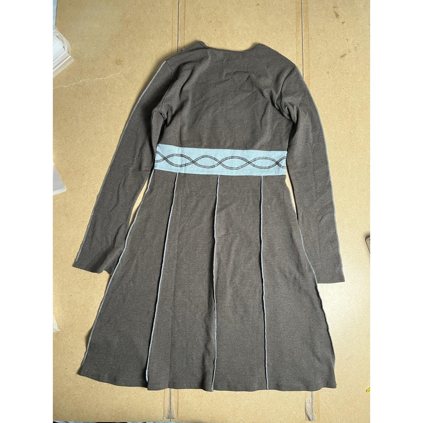 Laura H Dress Womens L Gray Knee Length Fit & Flare Scoop Neck Long Sleeve