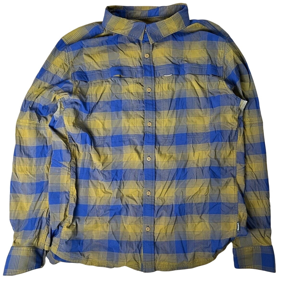 REI Co-op Shirt Mens XL Blue Plaid Long Sleeve Button-Up Travel Nylon Spandex