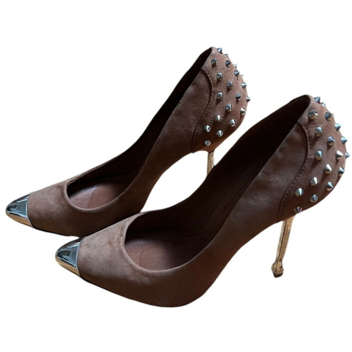 Schutz Women's Metallic Spike Pointed Toe Slip On Heels Size 8 B Medium