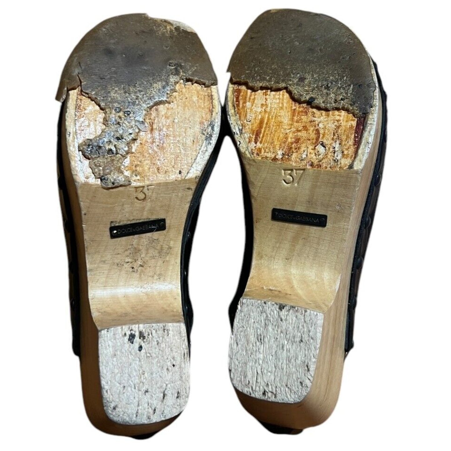 Dolce & Gabanna Black Leather Clogs Wood Size 37 US 7