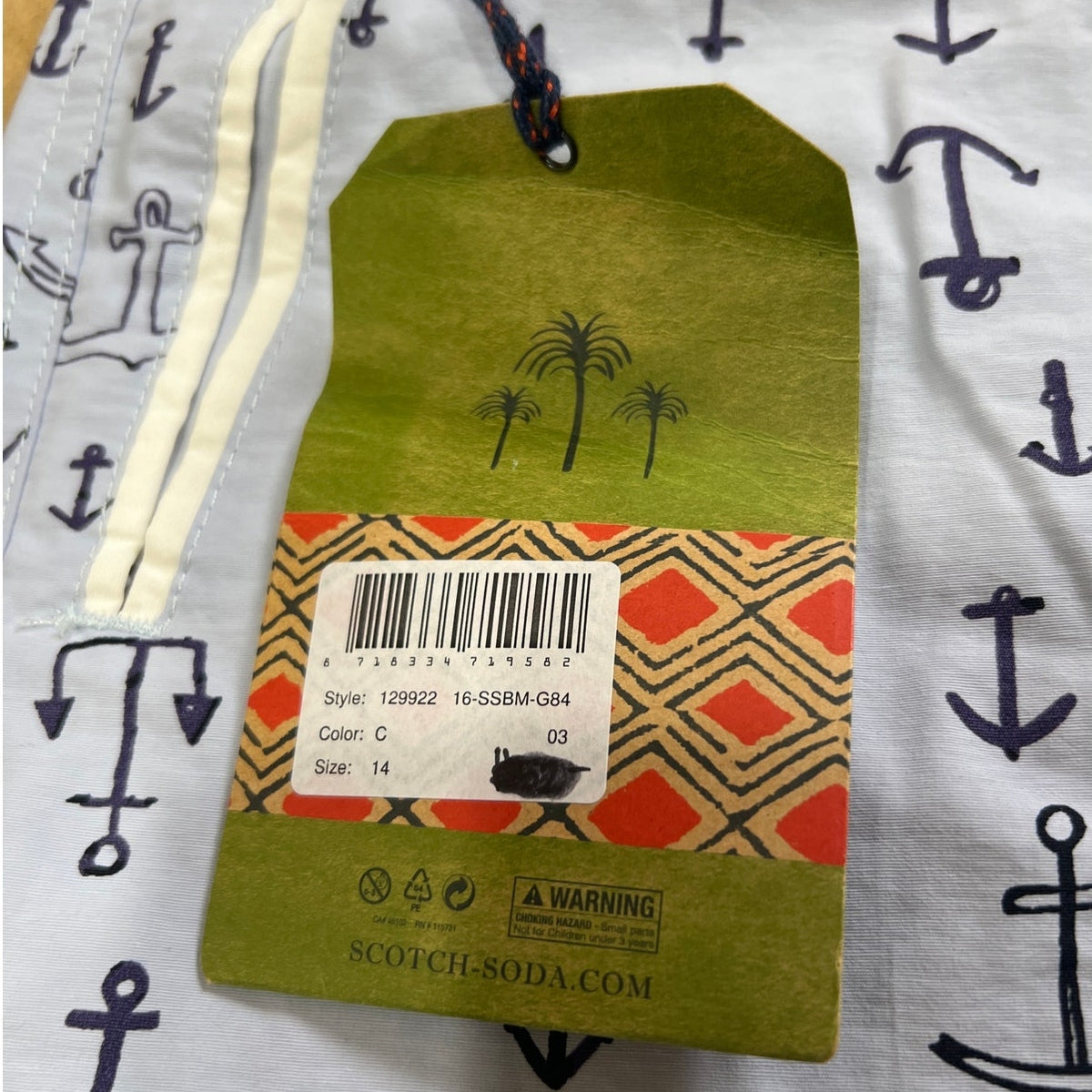 NWT Scotch Soda AMS Swim Trunks Blue Anchor Shorts Boys Size 14