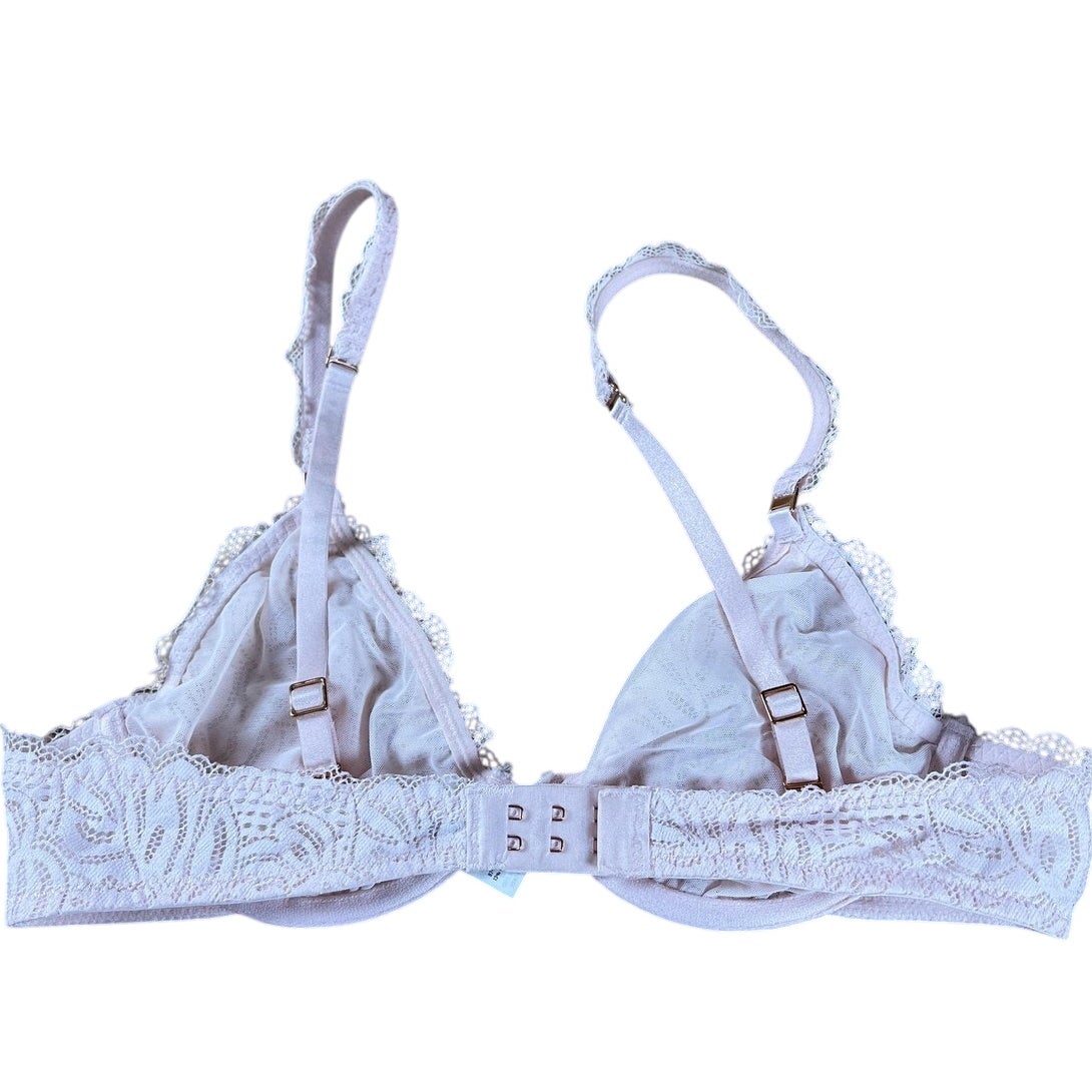 Aerie Bra Womens 34B Pink Bralette Unpadded Lace Sheer Adjustable Hook & Eye