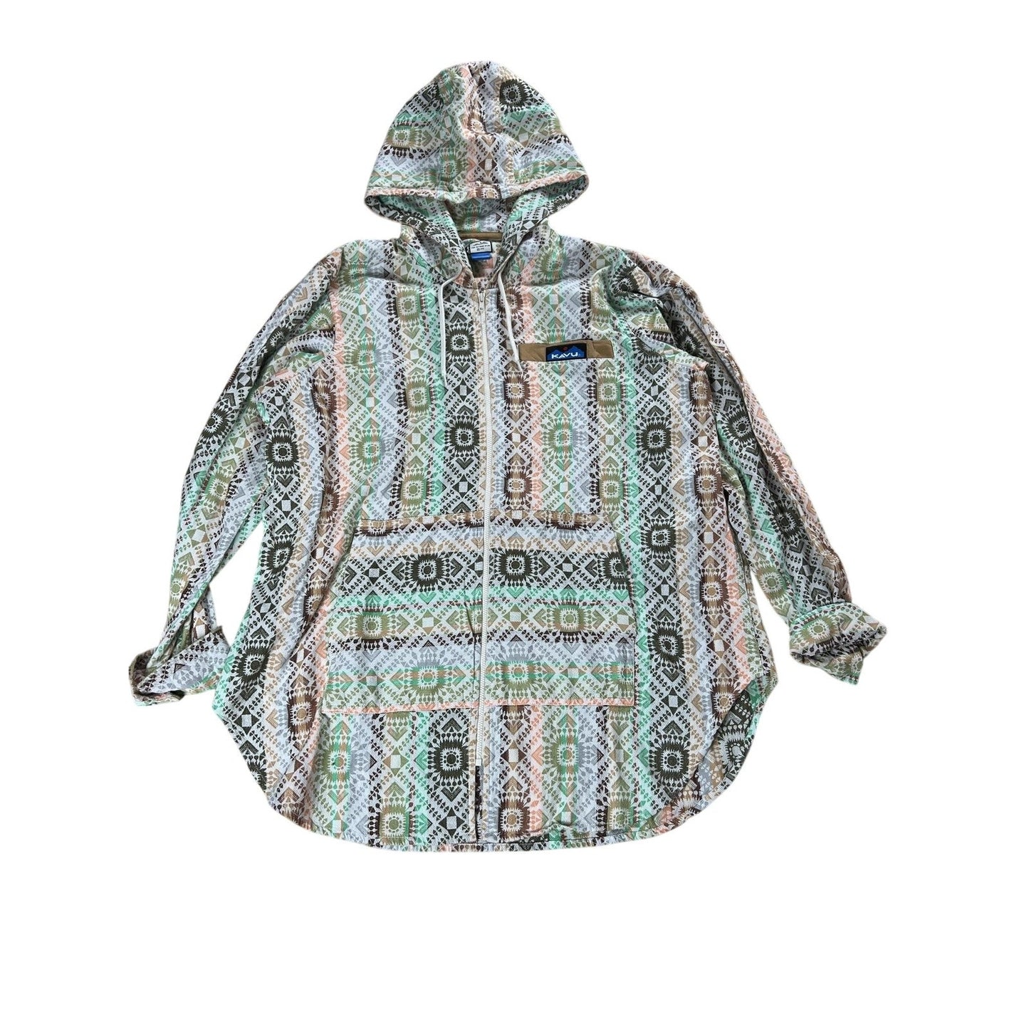 KAVU Sweater Womens M Multicolor Hooded Full Zip Tribal Knit Lightweight