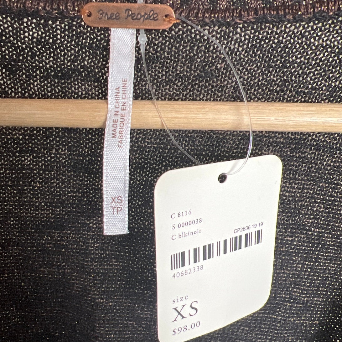 Free People NWT Black/Noir V Neck Long Sleeve XS Copper Sparkle