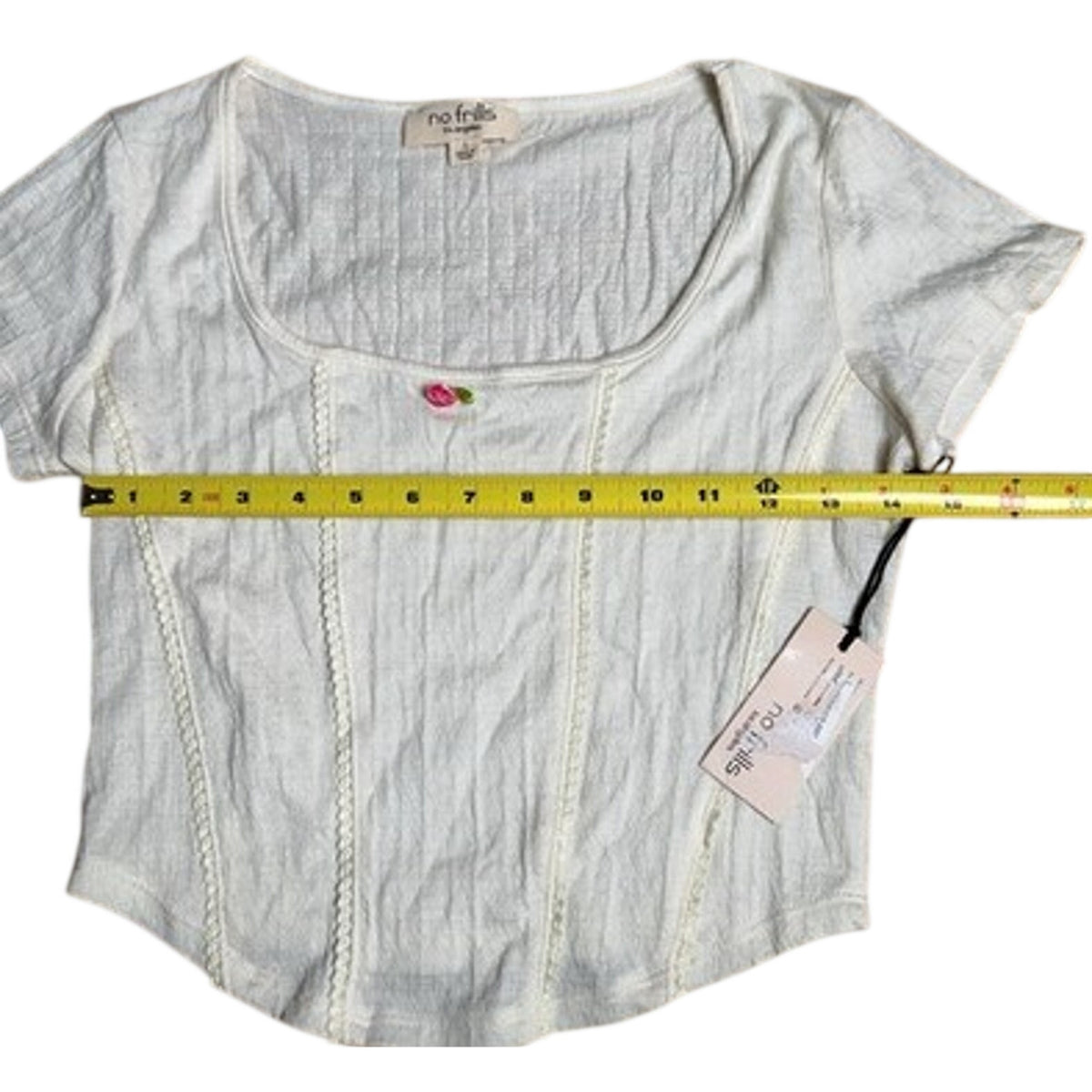 No Frills Los Angeles T-Shirt Womens L White Cropped Scoop Neck Embroidered