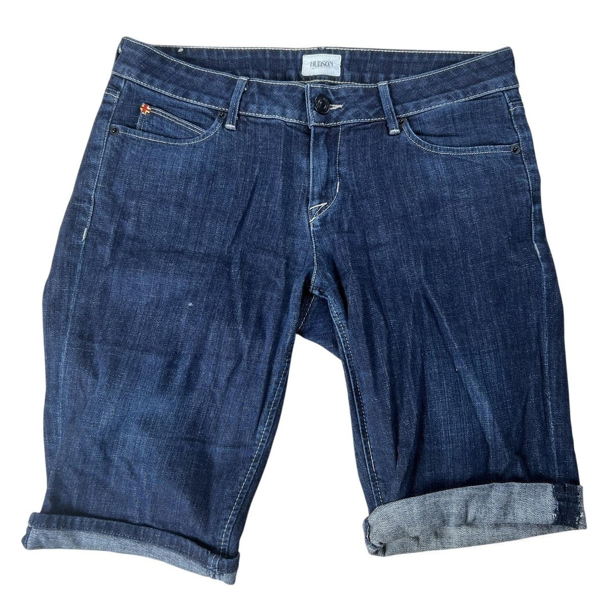 Hudson Pants Womens 29 Blue Capri Denim Cuffed Pockets Zip Flat Front Slim
