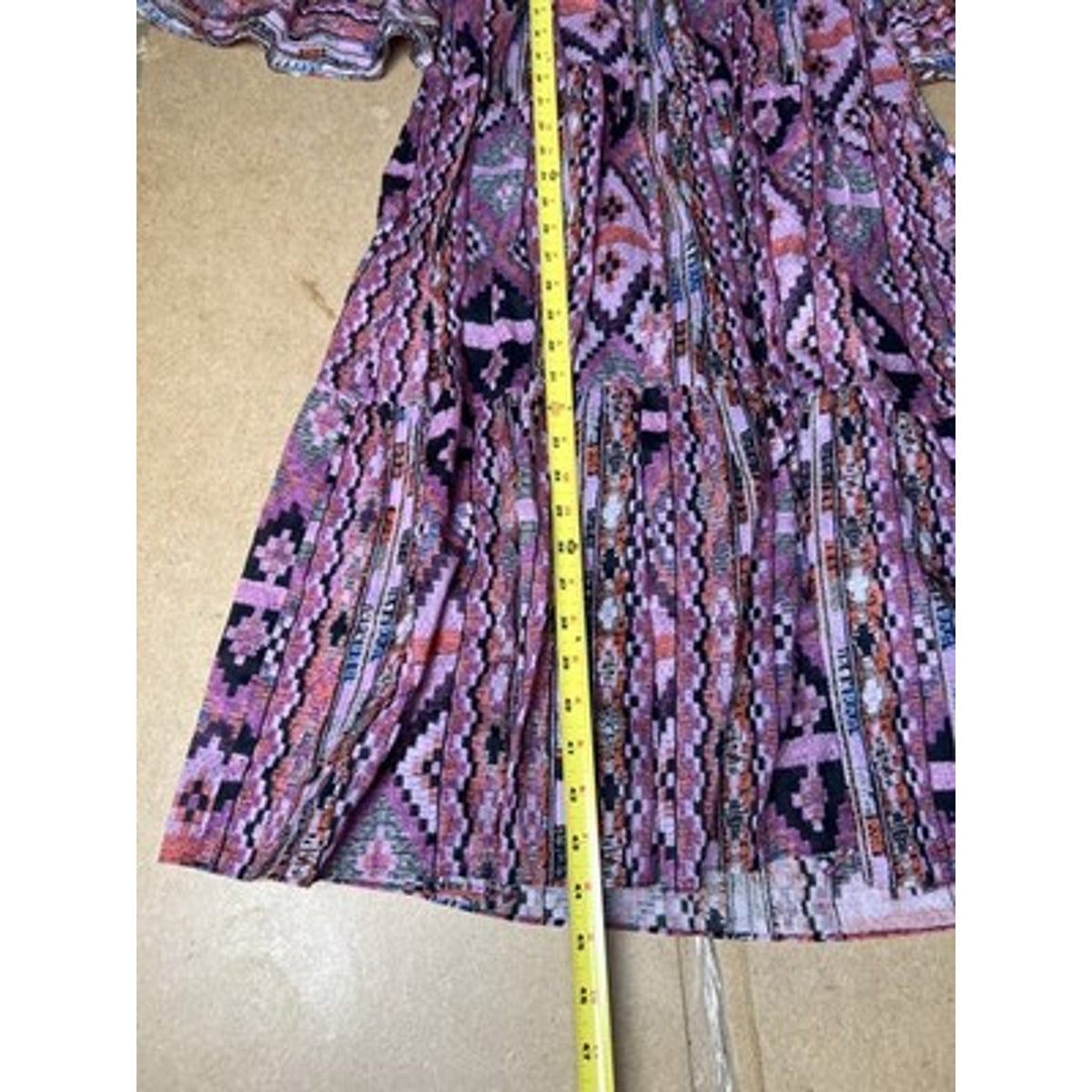 Kobi Halperin Dress Womens S Pink Wrap Midi Bell Sleeve Ruffle Geometric Belted