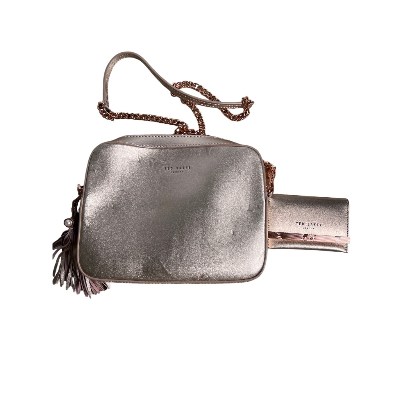 Ted Baker Rose Gold Pearl Embellished Leather Camera Bag