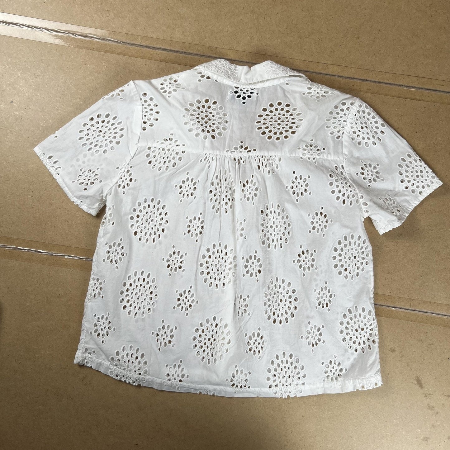 Michael Stars Button Down Womens S White Eyelet Short Sleeve Collared Cotton